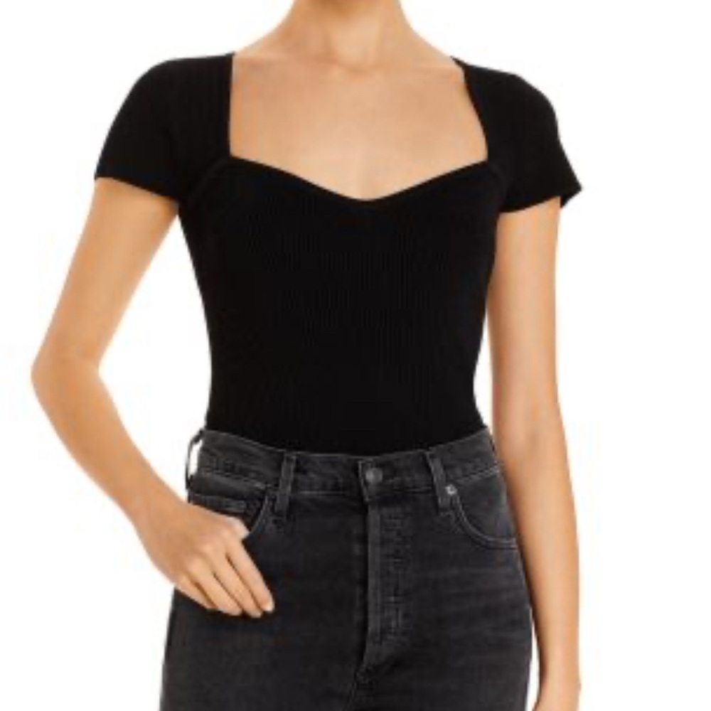 Sweetheart Short Sleeve Ribbed Top by Lucy Paris- M